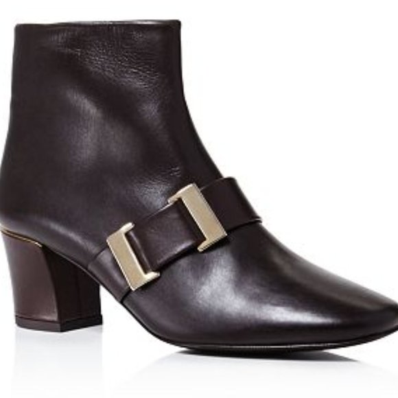 SALE! ✅ DELMAN Black Calfskin Leather Ankle Boot Gold Strap Buckle 9M ✨NEW - Picture 16 of 16